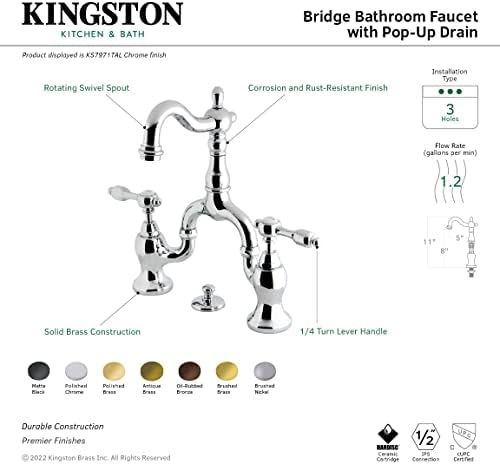 Kingston Brass KS7972Tal Tudor Bridge Banheiro Torneira, latão polido