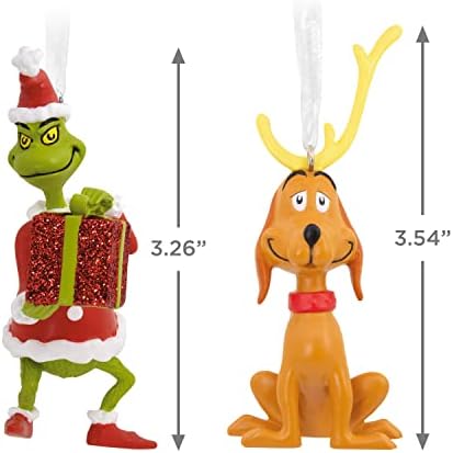 Hallmark Dr. Seuss como o Grinch roubou Natal! Max e Grinch com os enfeites de Natal atuais, conjunto de 2