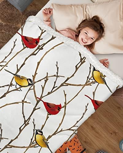 Sherpa Throw Blanket Feliz Natal Ramificações de inverno Cardinals amarela vermelha Cardão de cobertor para crianças recém -nascidas Cama de cama cobertor Fuzzy Gluffy Clante macio macio macio quente