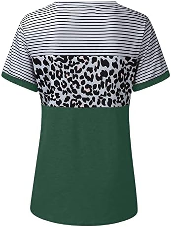 Camisetas para damas de manga curta para gola spandex bloco colorido de leopardo camisetas listradas meninas adolescentes 2023