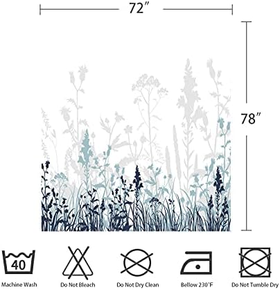 Cortina de chuveiro longo de Gibelle 72 x 78, Cinza azul Abstract Plant Folhas de chuveiro sombra Curta