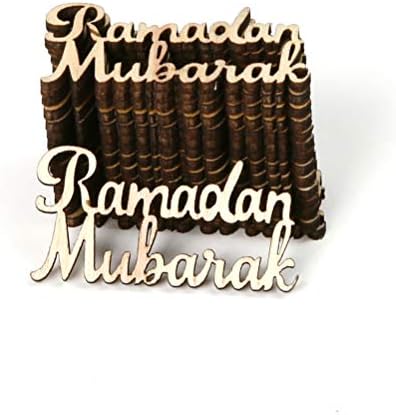 AMOSFUN Decoração de casa Eid Mubarak Decorações para casa 15pcs Ramadã Mubarak Wood Piece Decor Scen