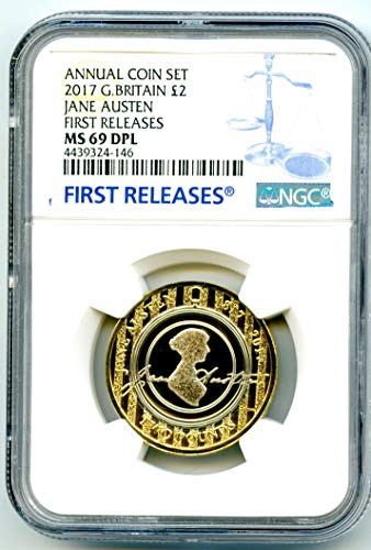 2017 Grã -Bretanha Britannia dois libras Jane Austen libera a prova pela primeira vez como 2pd MS69 DPL NGC