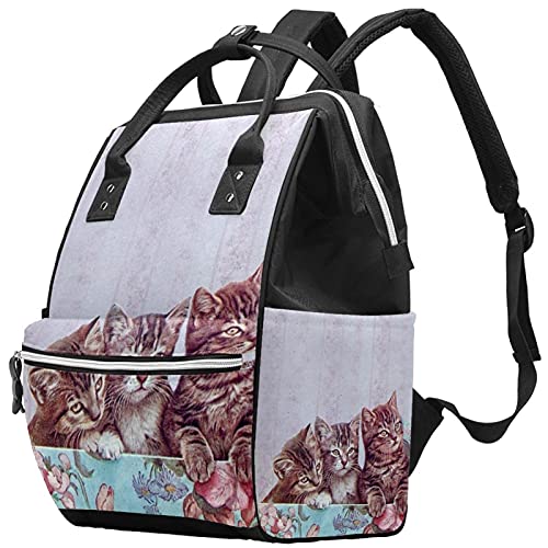 Mochila de fraldas de gato vintage Modinha Backpack de grande capacidade Bolsa de enfermagem Bolsa de enfermagem para cuidados com o bebê