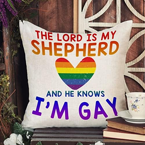 Tampa de travesseiro de arremesso O Senhor é meu pastor e ele sabe que eu sou uma almofada gay de travesseiro gay lésbica LGBTQ
