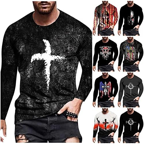 T-shirts de manga longa do soldado wocachi para homens, primavera 3d street fé jesus cross print workout athletics tee tops