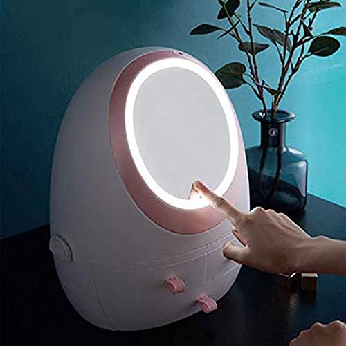 Organizador de maquiagem da forma de ovo HBBCD 3 gavetas Organizador de desktop de armazenamento cosmético com espelho de LED para vaidade