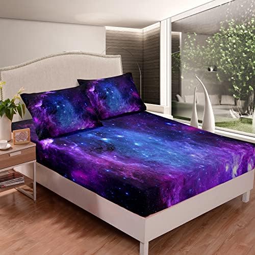 Ninenina Galaxy Flheted para crianças adolescentes Conjunto de cama de tamanho completo, lençóis de cama de garotas conjuntos de lençóis com 1 lençol e 2 travesseiros