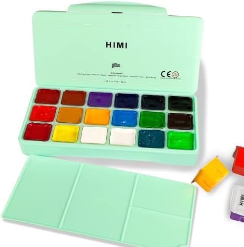 Conjunto de tintas para Himi Gouache, 18 cores x 30 ml com uma paleta e uma caixa de transporte, design exclusivo de jelly