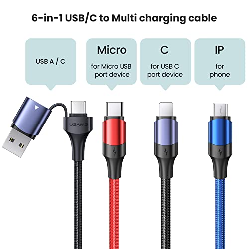 Yousams USB C para cabo de carregamento múltiplo, 3a 4ft 2pack 2-1 USB A a C Porta e 3 em 1 Cordão de carregamento rápido com