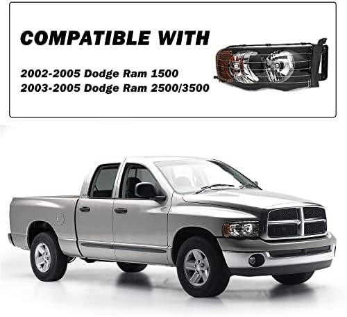 Sockir Compatível com 02-05 Dodge Ram 1500 e 03-05 Dodge Ram 2500/3500 Caminhão de picapes Montagem do farol Substituição