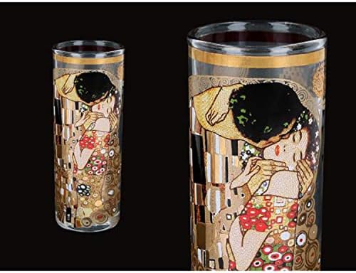 Presentes mundiais G.Klimt Art Whisky Shot Glasses Set com 4 Mini Coaster, Round Glass for Fun Party and Game - 2oz Shot Glass