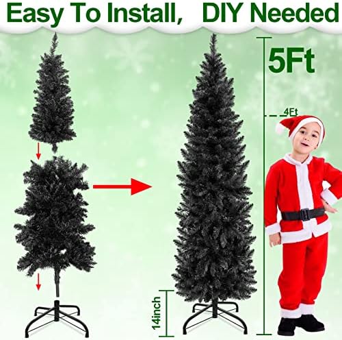 5 pés de Natal artificial Decorações de árvores pretas-380 Dicas de ramificação PVC PVC Flame-retardante de lápis grossa