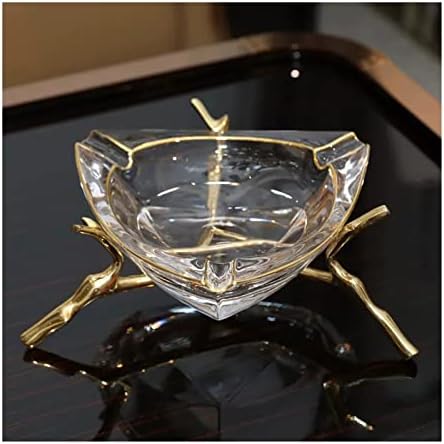 Triângulo de bronze de armazenamento de fuligem de mesa moderno Triângulo de vidro de cristal mesa de café Cinzal de cinzas da sala de estar de mesa de ensino de chá de chá de chá, adequado para salas de estar interna e externa