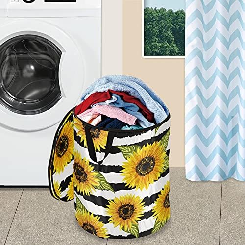 Lindos girassóis Propa de lavanderia com tampa de cesta de armazenamento dobrável Bolsa de lavanderia dobrável para camping