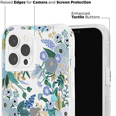 Rifle Paper Co - Caixa para iPhone 12 Pro Max - 10 pés Proteção de gota - elementos de papel alumínio de ouro - 6,7 polegadas - Partido do jardim azul
