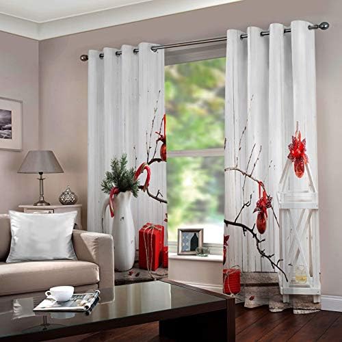 Cortinas de Natal 3D daeSar, cortinas para quarto 2 painéis brancos cortinas verdes vermelhas sala de estar e cortinas térmicas e escurecentes