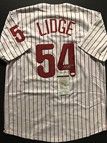 Autografado/assinado Brad Lidge Philadelphia Pinstripe Baseball Jersey JSA COA