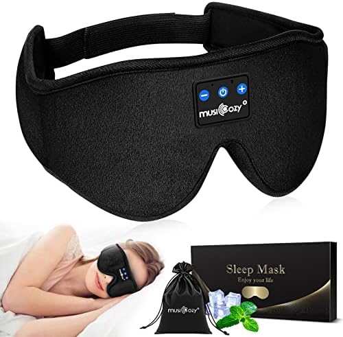 MusicOzy Sleep Headphones Bluetooth 5.2 Fandos de cabeça respiráveis ​​3D fones de ouvido, máscara de olho sem fio