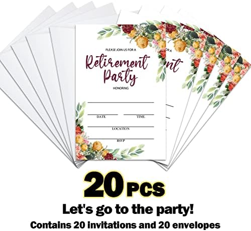 Haipino 20 PCS Cartões de convite de festa de aposentadoria com envelopes - Festa de festa aposentada Supplies - JY495