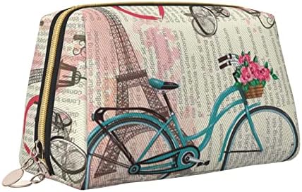 Ognot Eiffel Tower Bike Bike Higieness Travel Organizer para homens e mulheres, bolsa de maquiagem leve de couro grande bolsa de cosméticos