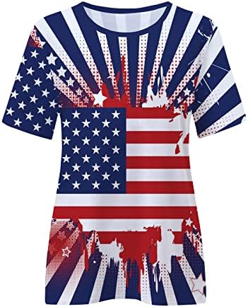 Camisas patrióticas para mulheres Independência Dia Camista 14 de julho de 2023 T-shirt Casual Casual Manga curta Boho Bloups