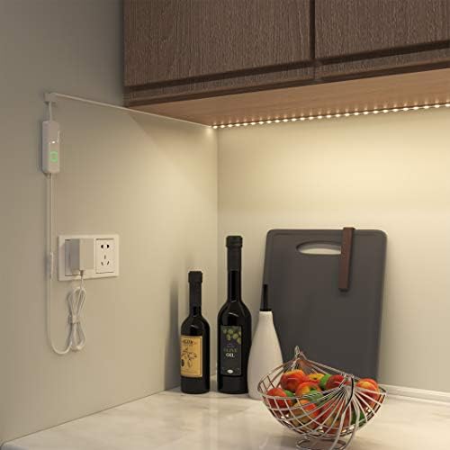 MyPlus sob iluminação LED do gabinete, kit de luzes de tira de LED de 16,4 pés com controle mais escuro para cozinha, armário, prateleira, balcão, quarto e decoração, branco quente 3000k, 1050lm