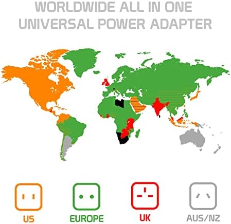 Viagem USB Plus International Power Adapter Compatível com Alcatel 4027D para energia mundial para 3 dispositivos USB TypeC,