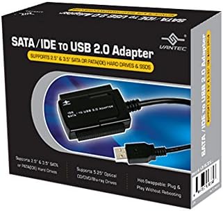 Vantec CB-ISATAU2 SATA/IDE para USB 2.0 ADAPTOR suporta unidades de disco rígido de 2,5 polegadas, 3,5 polegadas e 5,25 polegadas