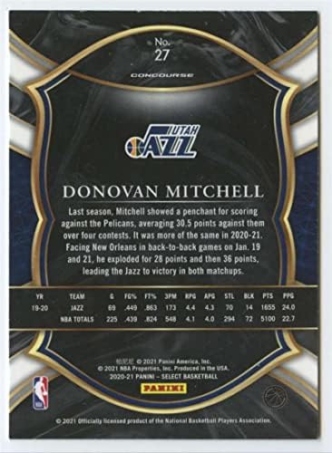 2020-21 Panini Select Blue 27 Donovan Mitchell Concourse Utah Jazz NBA Basketball Trading Card