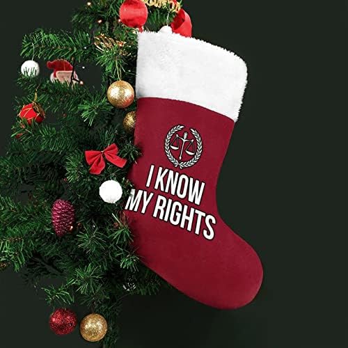 Eu conheço meus direitos de estocagem de Natal de Natal Ornamentos pendurados Bolsa de doces de manguito branco para