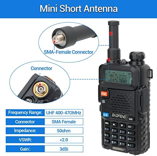 Antena Baofeng Antena Stubby UHF 400-470MHz Substituição de antena de rádio de duas vias Walkie Talkie Mini Antena 1.77inch SMA