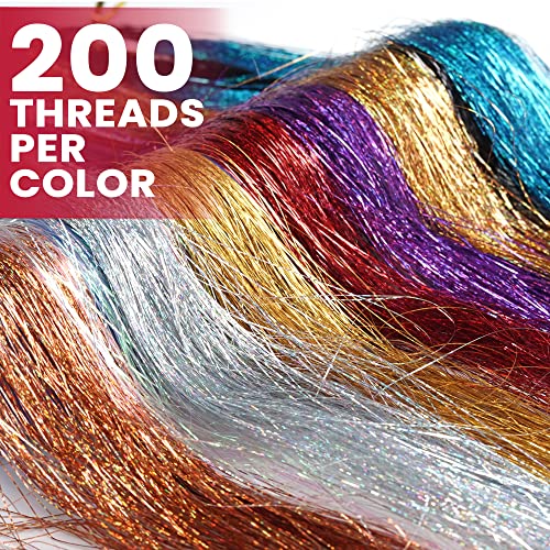 3200 fios resistentes ao calor do cabelo, 16 cores Fairy Hair Tinsel Kit resistente a calor Extensões de cabelos resistentes a cabelos Kit Glitter Extensions Hair Kit Kit Glitter Glitters Stencils de cabelo