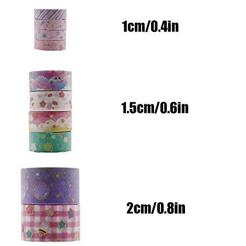 Teylin 10Rolls Fita washi de papel alumínio, fita adesiva decorativa pastel para embalagens de presente