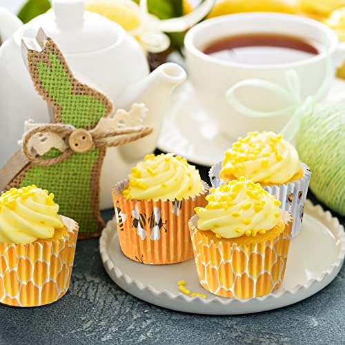 300 peças Mel abelhas invólucas de abelha cupcake cupcake linears de cupcake amarelo para decorações de festa de abelha