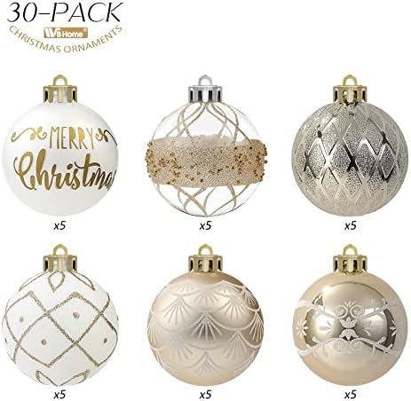 WBHome 30ct Bola de Natal Ornamentos de bola definida 2,36 polegadas / 60mm - ouro e branco, decoração de Natal à prova de quebra