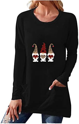 Camisas de Natal para mulheres túnicas longas engraçadas com leggings com manga longa de manga longa Sorto de gola com bolsos