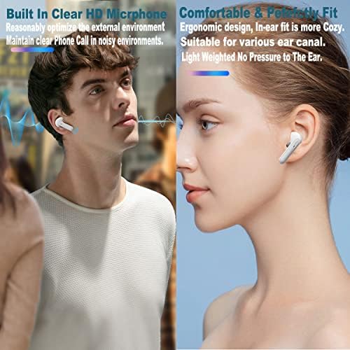 Fones de ouvido sem fio, Bluetooth 5.2 Earbuds Touch Controle na ear os fones de ouvido sem fio, 24 horas de reprodução com estojo de carregamento, fone de ouvido estéreo hi-fi com microfone embutido para fone de ouvido para iPhone e Android