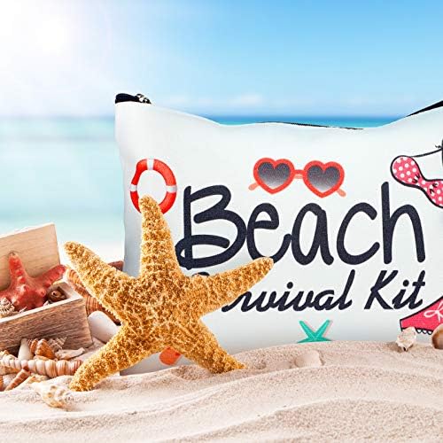 Weewooday Beach Survival Kit Bolsa de cosméticos para mulheres engraçadas Bolsa de maquiagem de praia Presentes Acessórios para a praia Bolsa organizadora de viagens Bolsa de algodão de verão para presentes