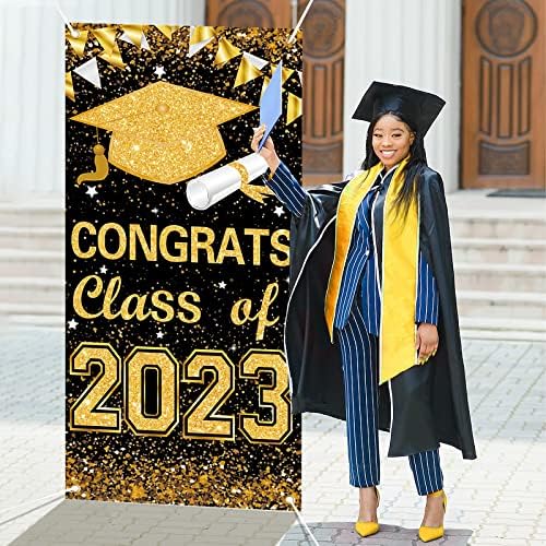 73 x 36 polegadas Parabéns Classe de pós -graduação de 2023 Sign Background Banner Porta Tampa, Decorações de festa de