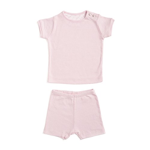 Baby DeEDee Manga curta Algodão de 2 peças camiseta/shorts e pijama conjunto de brincadeiras, listras rosa, 6 a 12 meses