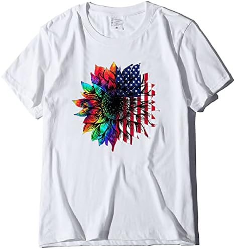 Camiseta do dia da independência da nxxyeel, fofas de girassol feminino tamis de manga curta o pescoço de verão camisetas casuais