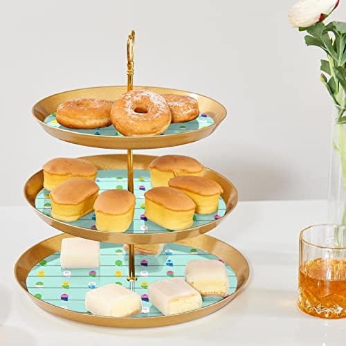 Torre de sobremesa de exibição de cupcakes, plástico de 3 pastelaria em camadas de porção de ouro, colorido de sobremesas