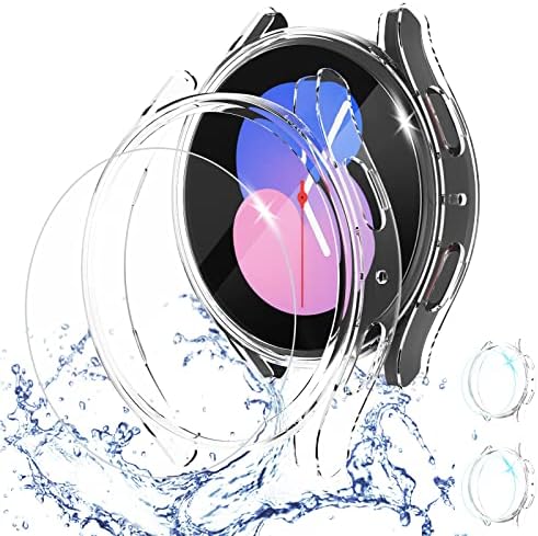 Qaerre [2+2 pacote] Para Samsung Galaxy Watch 5/Galaxy Watch 4 Case de protetor de tela, filme protetor de vidro