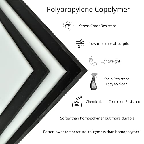 Buyplastic Black Polipoleno Copolímero Folha de Plástico 3/4 de espessura, tamanho 24 x 24 Química, dimensões do painel