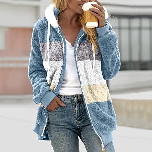 Xinshide Fuzzy Sweatjackets para mulheres zípeis de capa Sherpa Casual Casual Slave Longa Casa de camisola Fit Fit com bolso