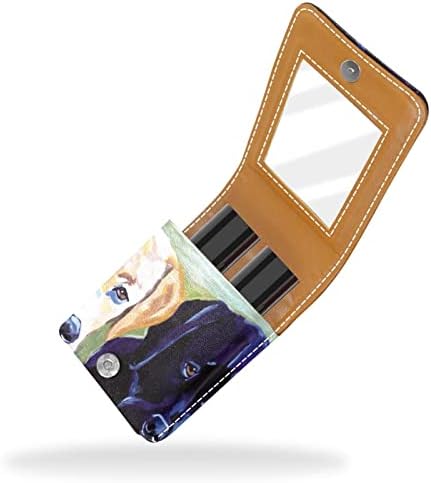 Mini estojo de batom com espelho para bolsa, Labrador Retriever Pintura Organização de caixa portátil