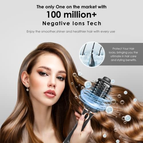 Pincel de secador de cabelo Lucidax, ferramentas de estilo de cabelo de secador de cabelo como secador de cabelo, abrigo de cabelo, alisador de cabelo, pincel de seco menos calor de sopro com 100+ milhão de íons negativos e motor de 32000 rpm