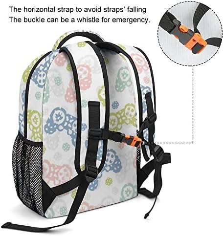 Controlador de jogo colorido Lightweight Casual Backpack Daypack Saco de ombro de viagem com bolsos laterais para homens Mulheres