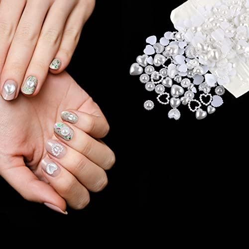 500 PCS Pérolas para pregos bege pérolas Centros de unhas Centros de unhas meia redonda de pérolas lisadas para o artesanato 3d Kawaii pregos encharms holl Heart Pearls Uil Art Beads Acessórios Diy